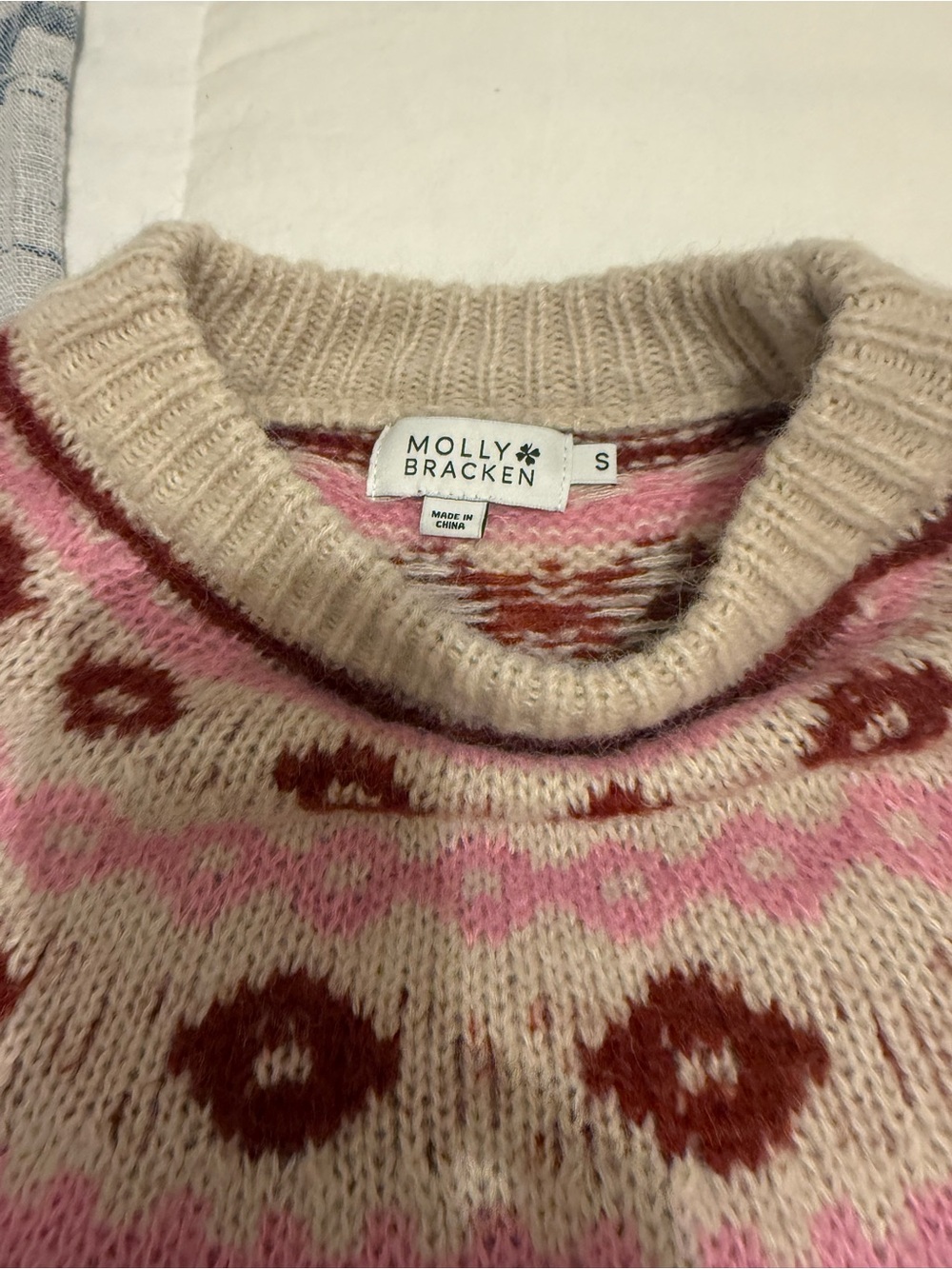 Molly Bracken Pink, Cream & Rust Fair Isle Crewneck Sweater